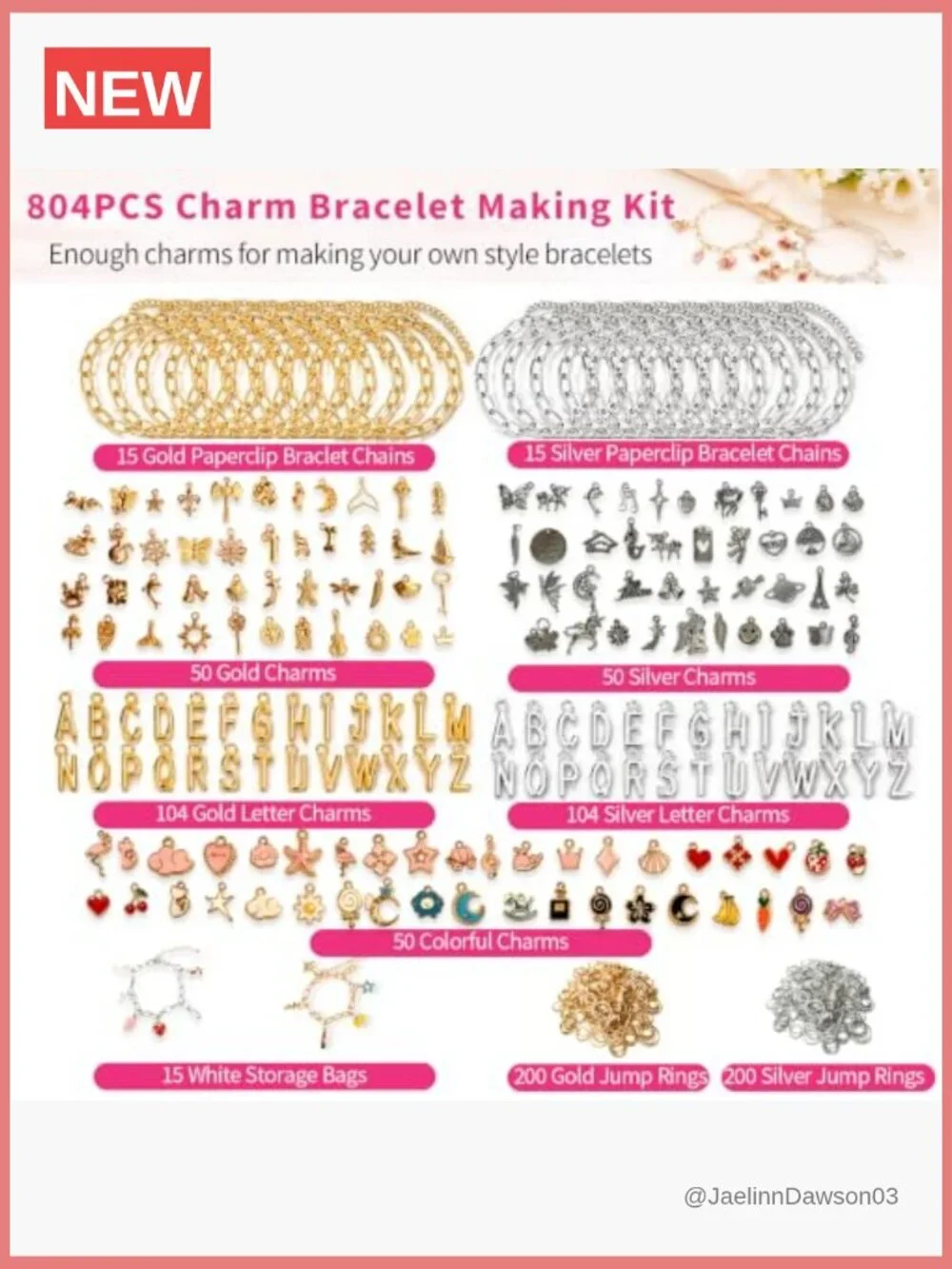Jewelry Making Kit - 500 Pcs Charm Bracelet DIY Set Stainless Steel